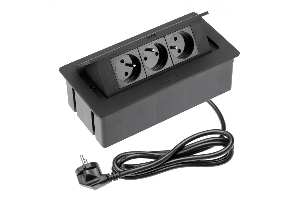 Gniazdo meblowe SOFT 3x gniazdo z uziemieniem czarny GTV