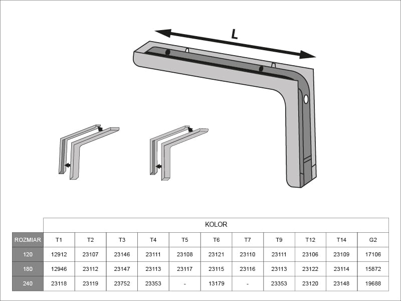 Wspornik półki L-180 mm z maskownicą czarny (2 szt.) BOLIS Italia - obrazek 3