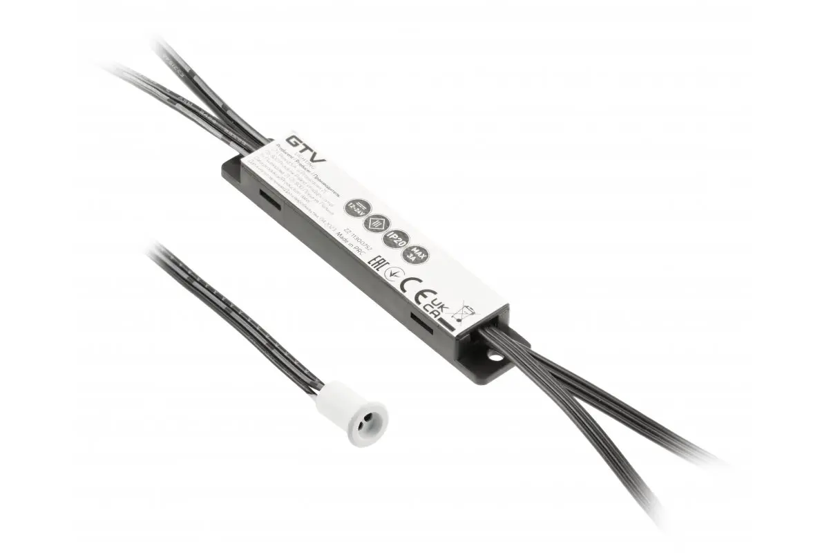 Włącznik bezdotykowy MIKRO IR 12V/24V,36W72W, 1 sensor, przewody 2m i 1,2m, biały