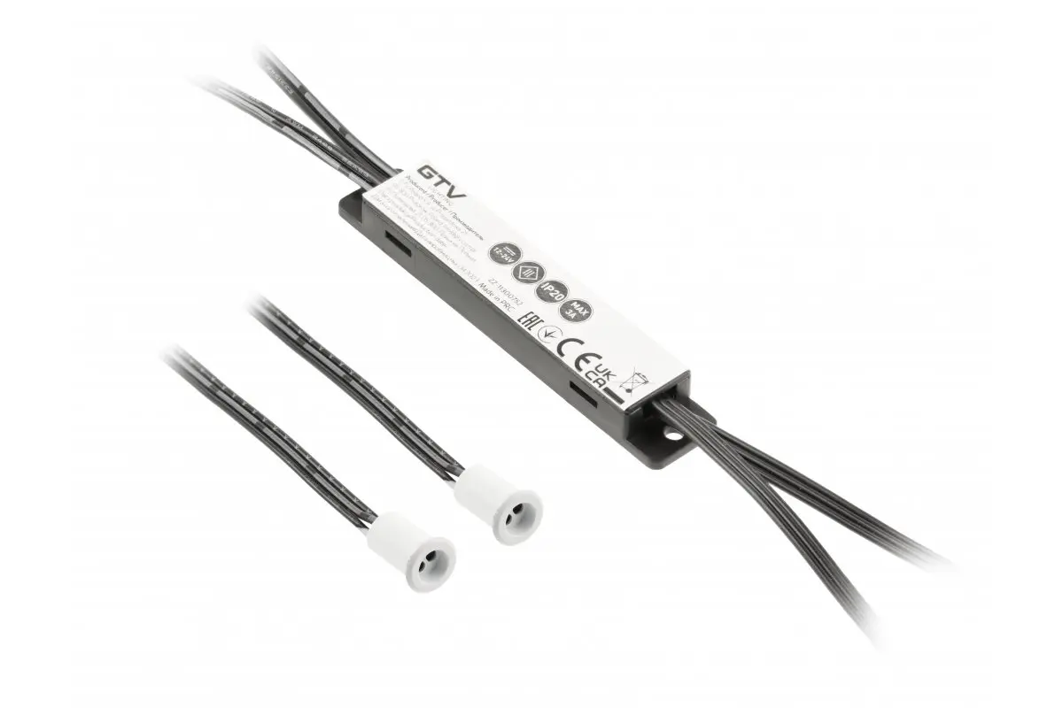 Włącznik bezdotykowy MIKRO IR 12V/24V,36W/72W, 2 sensory, przewody 2m i 1,2m, biały