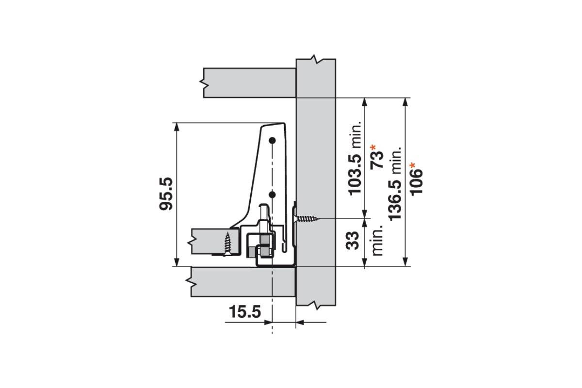 Uchwyt drewnianej ścianki tylnej TANDEMBOX, wys. M (96,5 mm), prawy+lewy