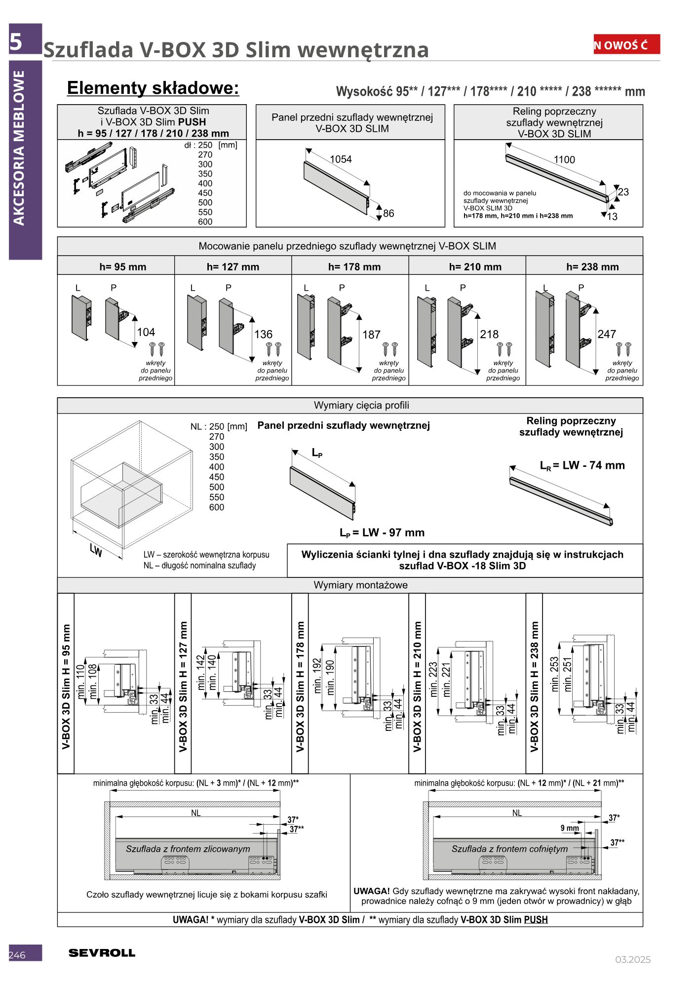Panel przedni szuflady wewnętrznej V-BOX 3D SLIM grafit -1054mm Sevroll - obrazek 2